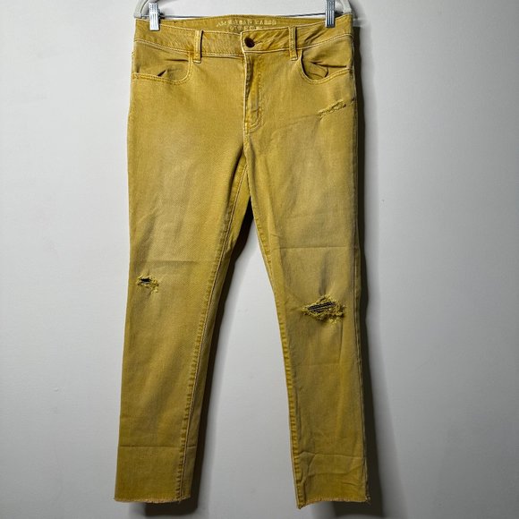 American Eagle Outfitters Denim - American Eagle Mustard Yellow Jegging Crop Raw Hem Jeans Size 12 Regular